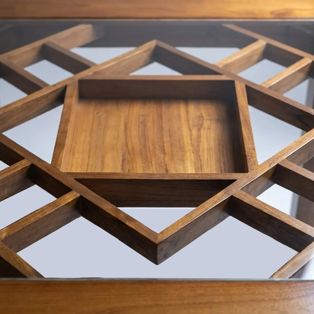 TDT1136 Teak Glass Dining Table - View 2