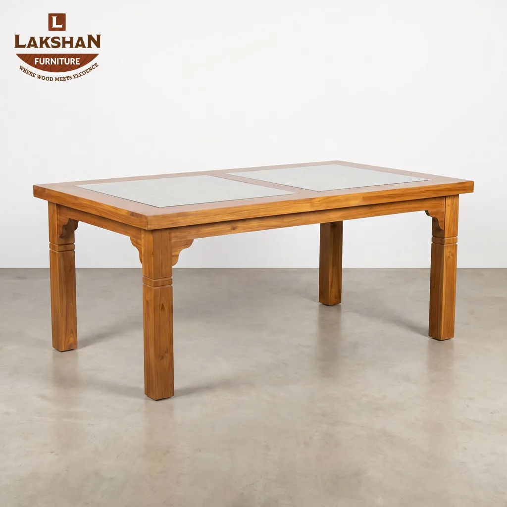 Teak Glass Dining Table - View 1
